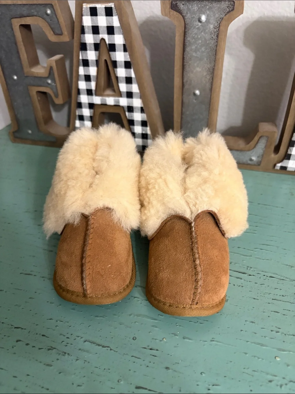 UGG Chestnut and Cream Sheepskin Infant Slippers